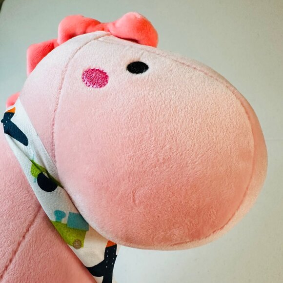 Adorable Pink Dinosaur Plush Toy With Quirky Bandana Pink Dino Stuffed Animal - Picture 9 of 11